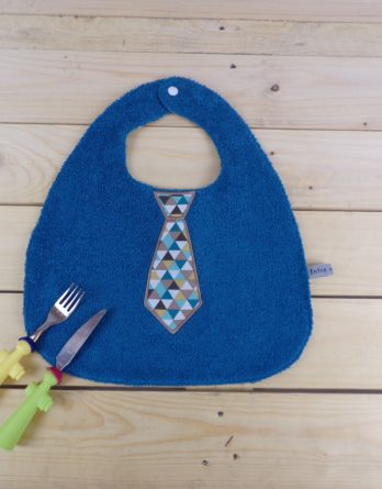 Bavoir réversible bleu brodé cravate