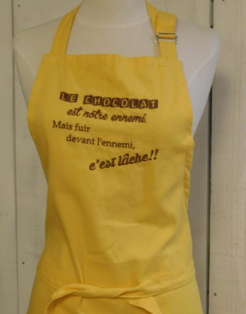 Tablier jaune brodé chocolat